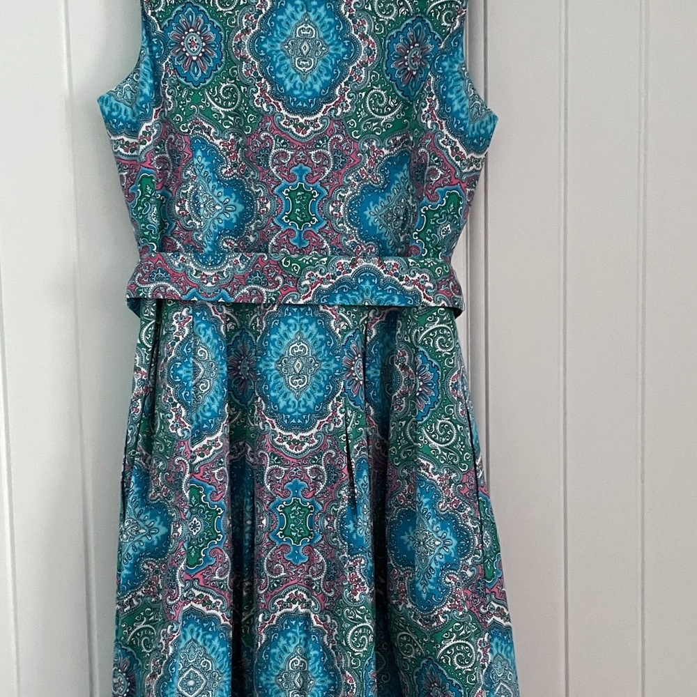 🎉HP🎉Talbots Turquoise Patterned Sleeveless Dress - Picture 4 of 6